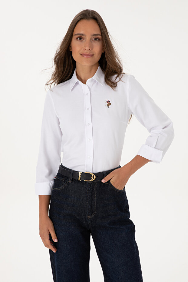 Women's White Long Sleeve Basic Shirt 50308043-VR013