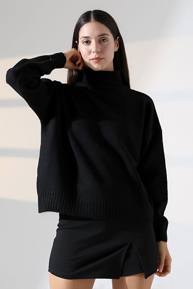 High-Necked Soft Textured Knit Sweater