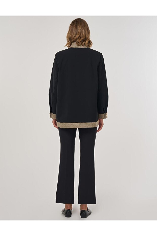 سترة بأزرار لامعة باللون الأسود - 5