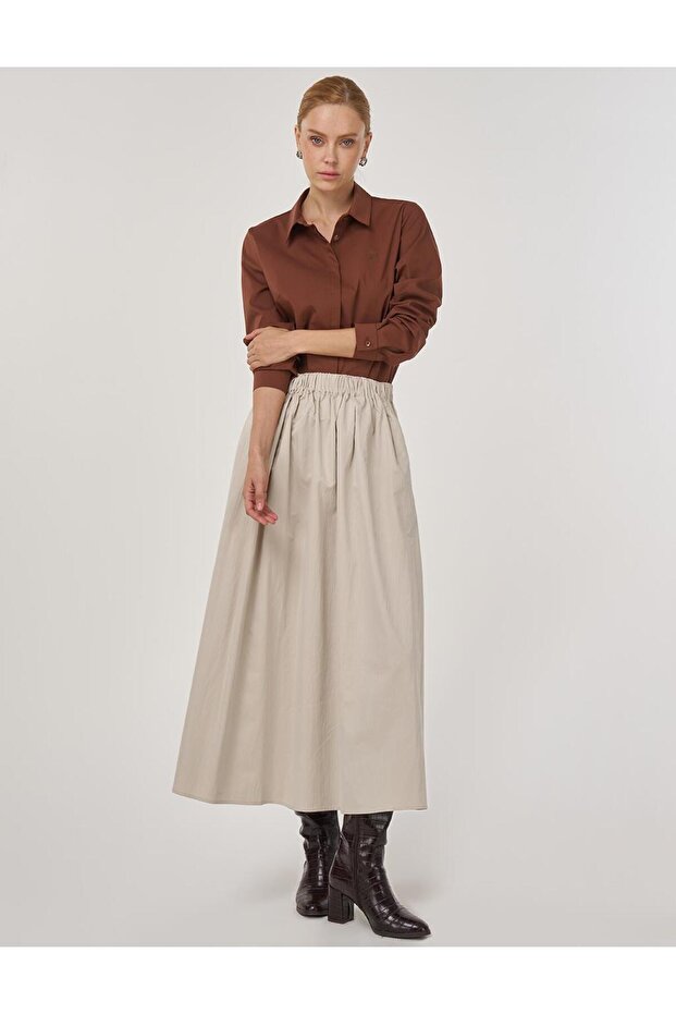 Cep Detaylı Çan Etek Bej - 1