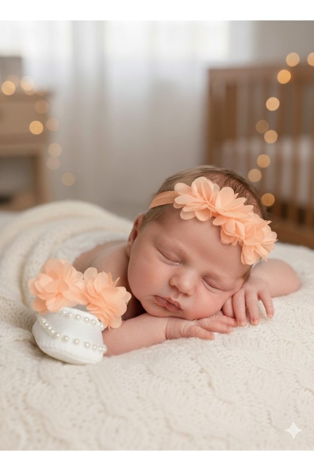 Baby Girl Pearl Flower Booties Bandana Set Baby Gift (10 cm)
