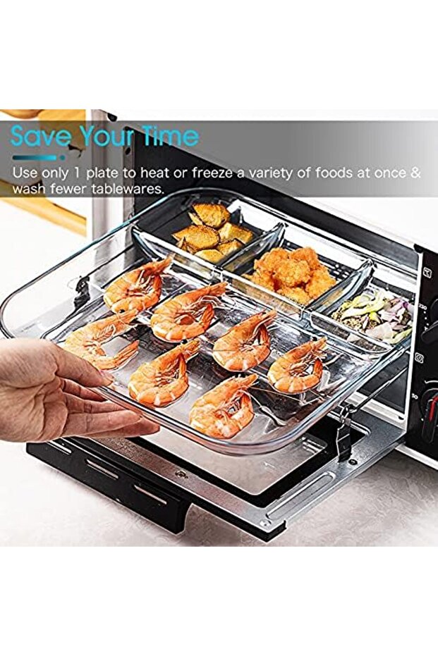 Bölmeli Cam Tabak - 3 Bölmeli Şeffaf Dayanıklı Servis Tabağı kişisel kahvaltı tabağı - 6