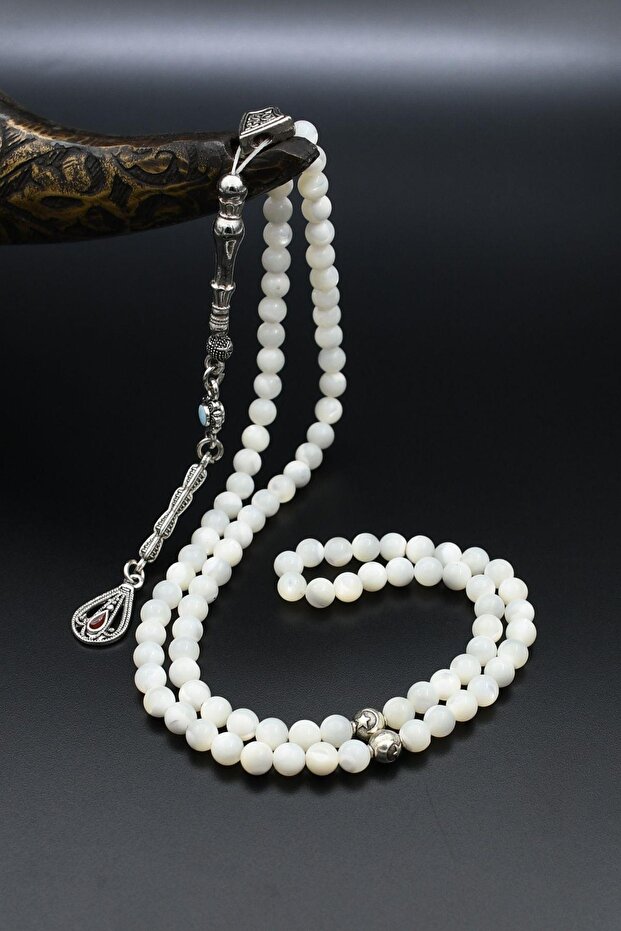 Natural Stone 99-Bead Rosary with Metal Tassel 6mm Sphere Cut 902260