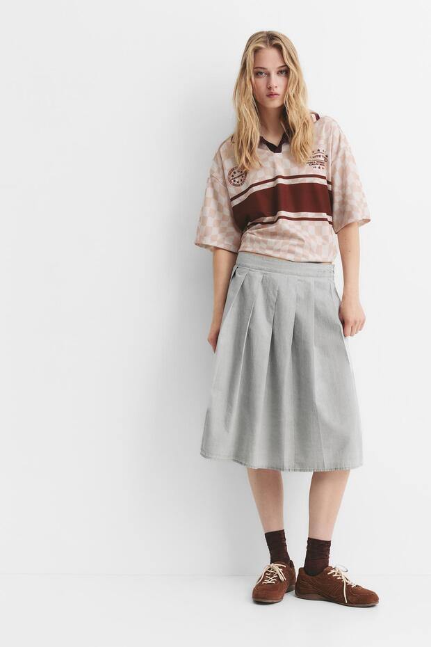 تنورة ميدي ذات طيات مربعة - 1