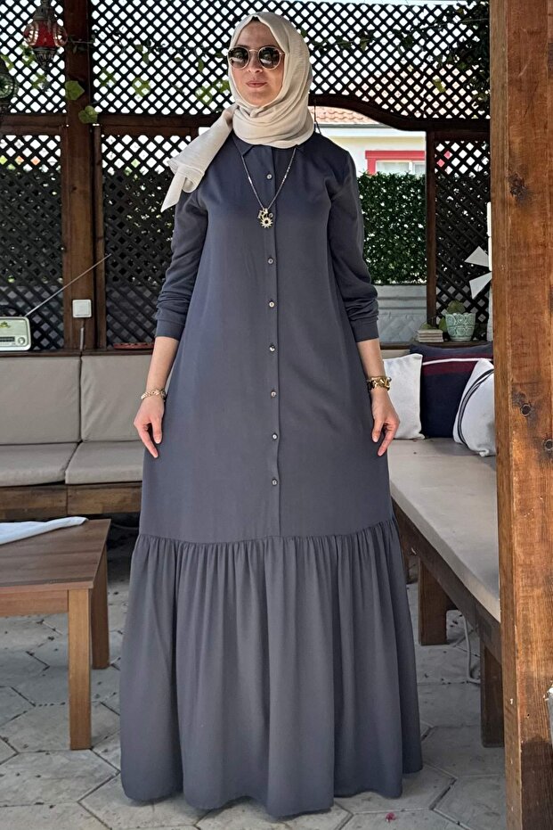 Süreyya Gömlek Elbise Antrasit - 5