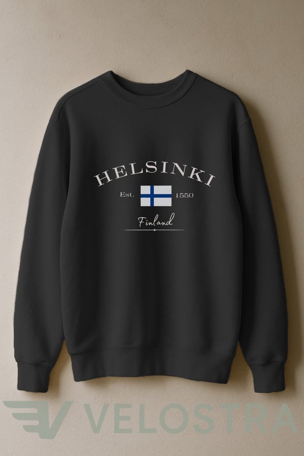 Unisex Helsinki Finland Printed 3 Thread Inner Ribbed Crew Neck Sweatshirt