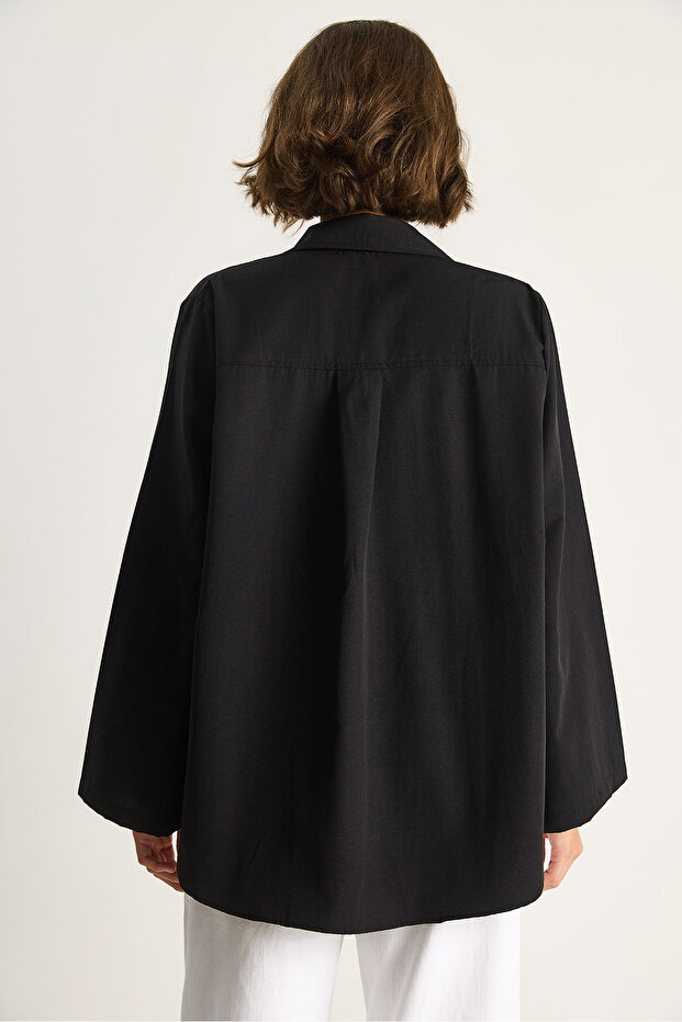 Kadın Geniş Kollu Tek Cep Detaylı Oversize Basic Poplin Gömlek 2144 60284103 - 6