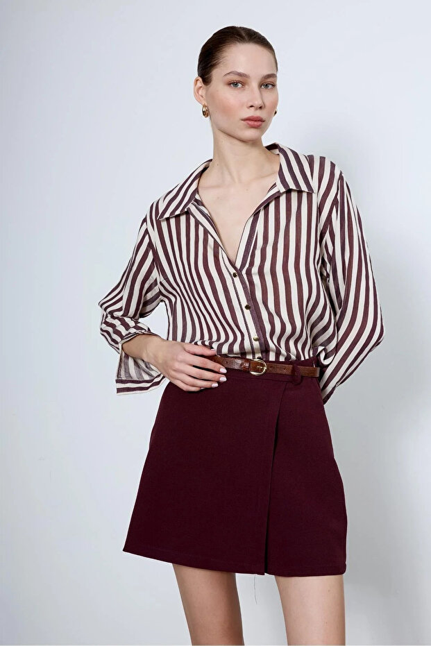 Plum Striped Gold Buttoned Shirt - 4966