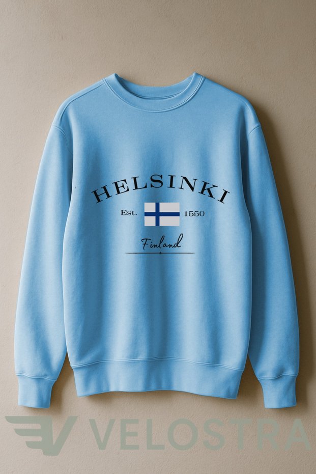 Unisex Helsinki Finland Printed 3 Thread Inner Ribbed Crew Neck Sweatshirt