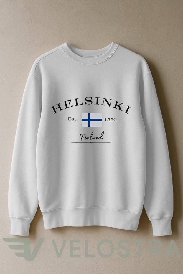 Unisex Helsinki Finland Printed 3 Thread Inner Ribbed Crew Neck Sweatshirt