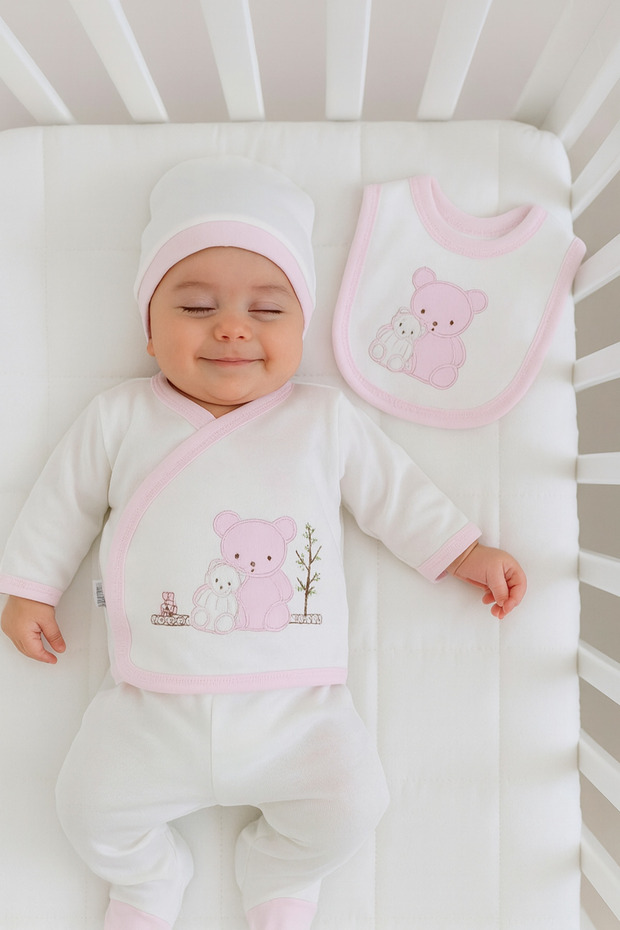 5 Piece 100% Cotton Baby Girl Hospital Release Bodysuit Set / Newborn Birth Gift (Boxed)