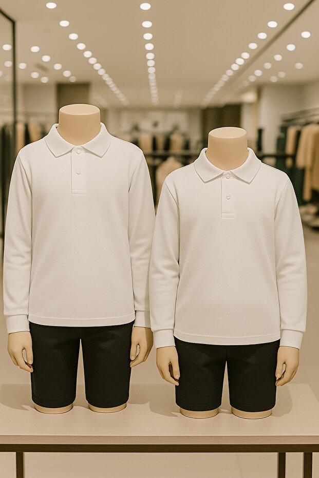 100% Cotton 2 Pieces Long Sleeve Polo Neck T-Shirt Ll.Dic.In1.002