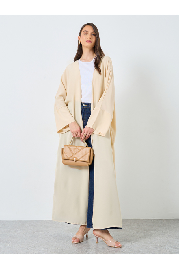 Solid Open Front Batwing Sleeve Abaya - 1