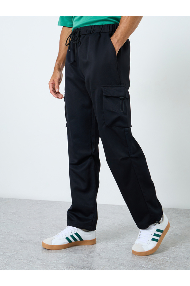 Solid Wide Leg Cargo Pants - 1