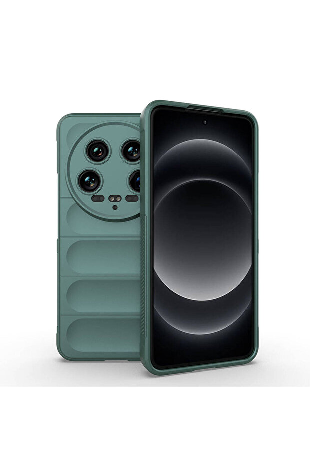 Omsy Ethnic Silicone Cover for Mi 14 Ultra Case Compatible Flexible Tpu Hollowed Back Surface Design - Dark Green