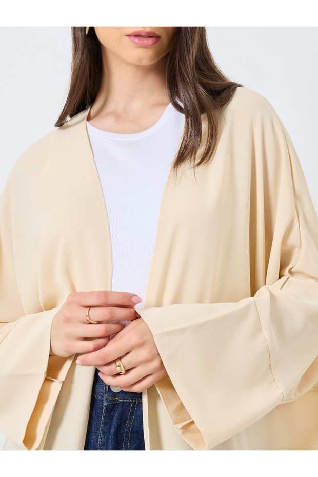 Solid Open Front Batwing Sleeve Abaya - 4