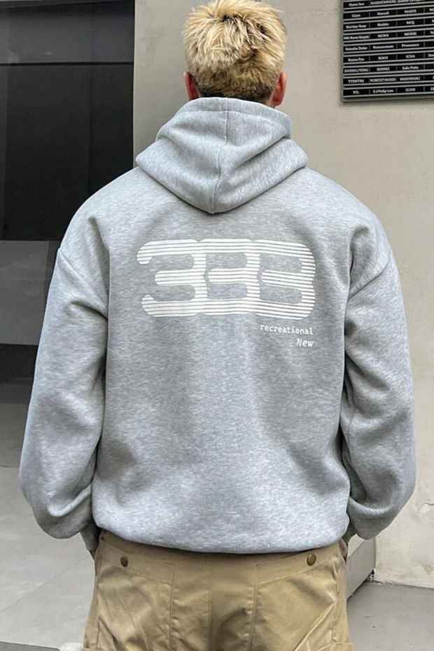 Men's 333 Printed Three Thread Gray Oversize Sweatshirt