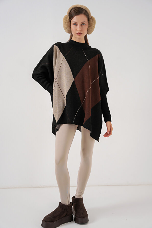 15783 Yırtmaçlı Panço Kazak - C.Siyah - 2