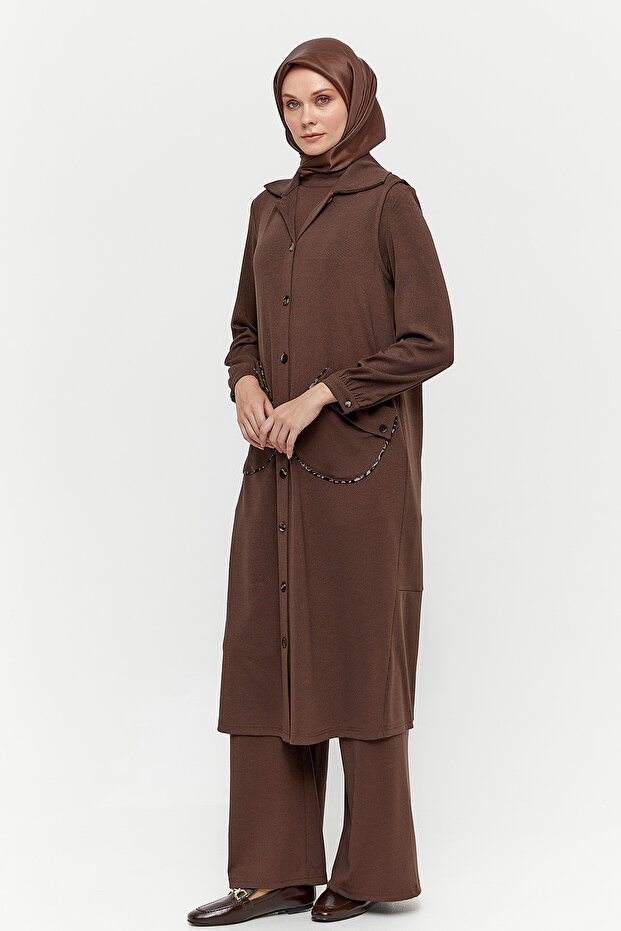 Leopar Biyeli Uzun Yelek - 2