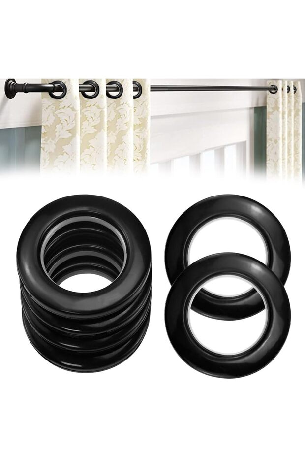 Crta Set of 10 Black nano-scale noise cancelling curtain Grommets Round Plastic Curtain Eyelet Rings