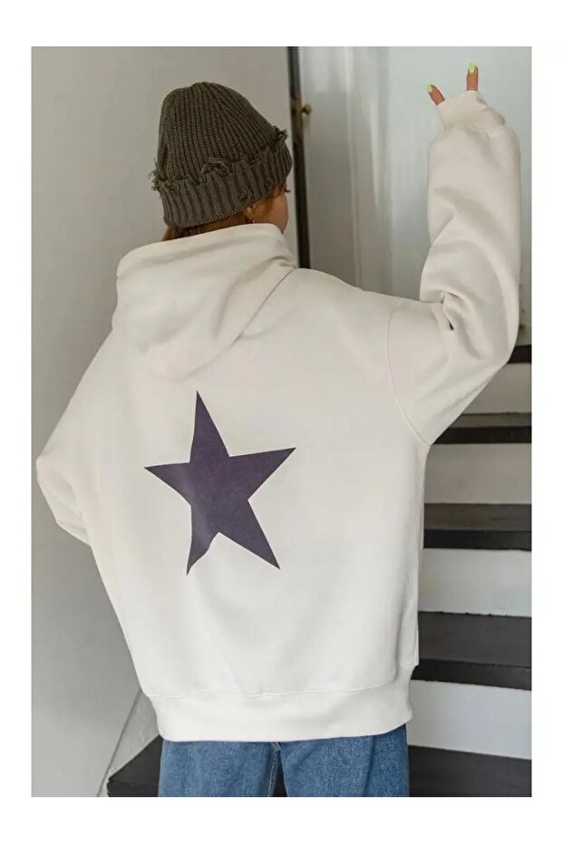 Star Printed Unisex Oversize Hooded Sweatshirt Hoodie