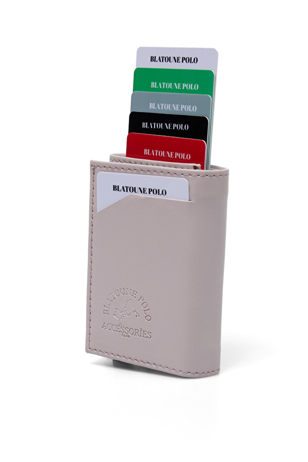 Women's Wallet Beige Vegan Leather Rfid Protected Automatic Card Holder with Coin Compartment