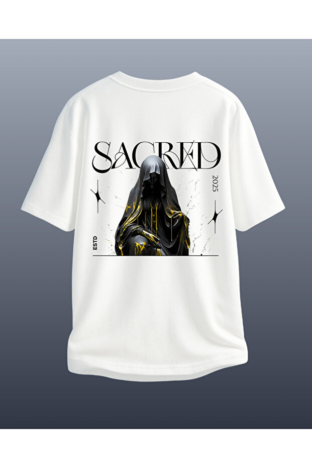 White Special Design Printed Oversize Unisex Tshirt