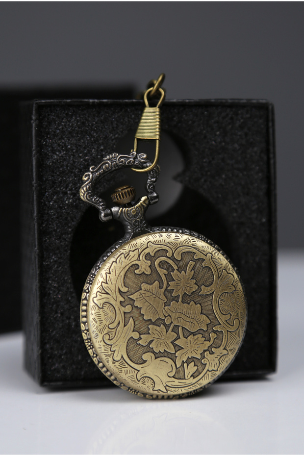 Tree Embossed Bronze Clock with Chain and Box - 3