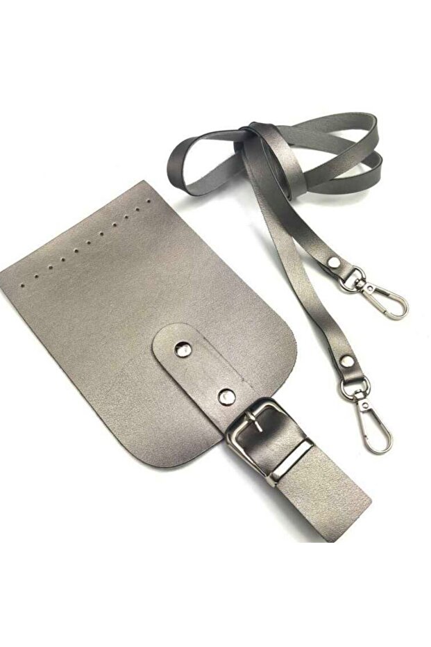 Leather Mobile Phone Bag Cover Set with Neck Strap, Bag Accessory, Bag Snap Silver