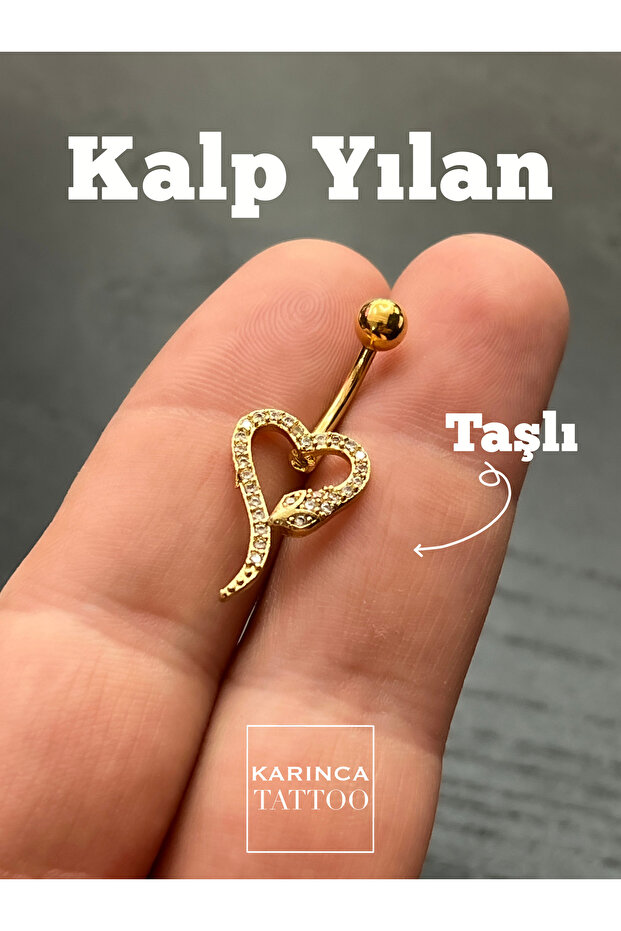 Kalp Yılan Taşlı Göbek Piercing Belly Button Piercing - 3
