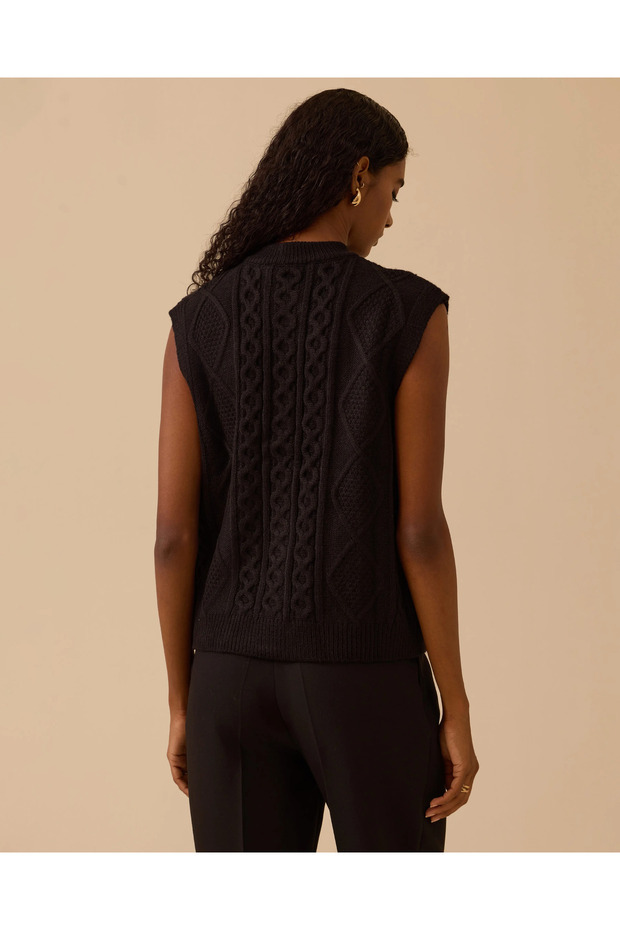 Düğmeli Örgü Desenli Triko Yelek - 2