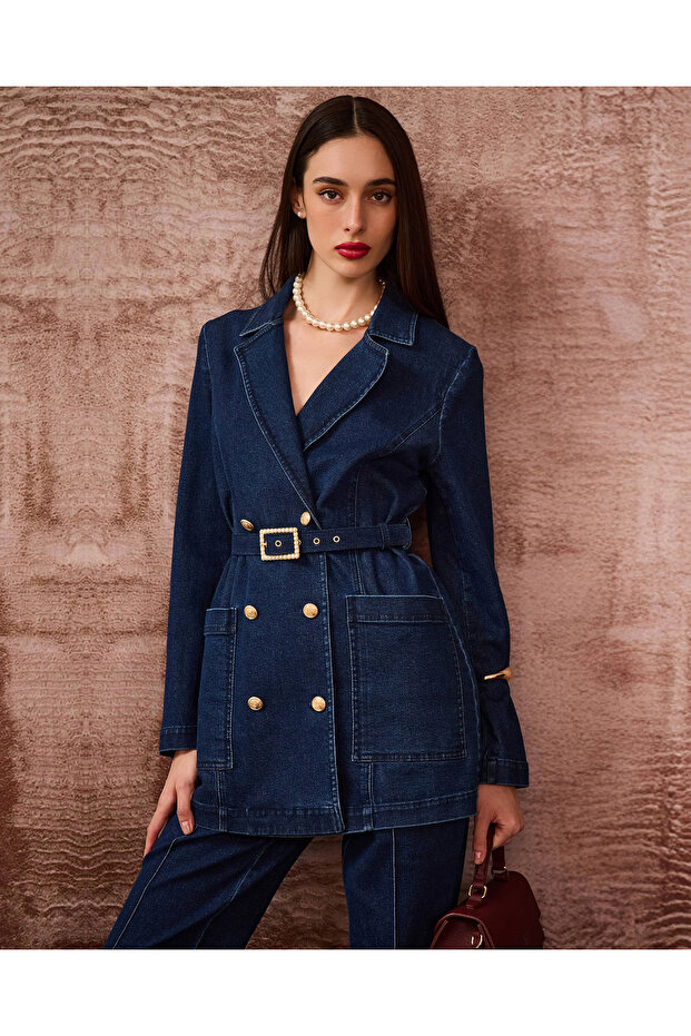 Cepli Kemerli Jean Ceket - 1