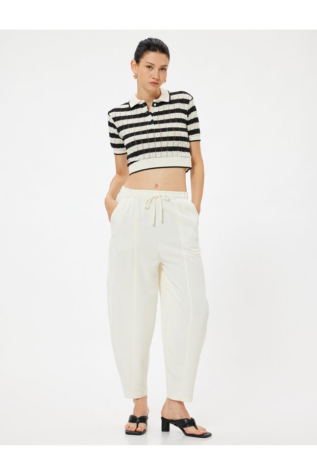 Carrot Trousers Lace-up Waist Regular Waist Pocket Detailed Modal