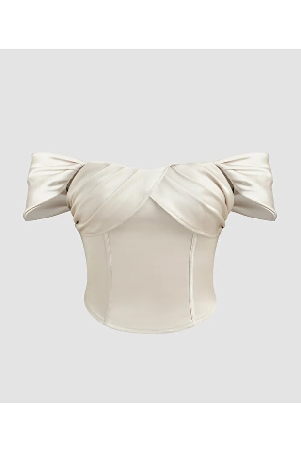 Off-The-Shoulder Satin Corset Blouse