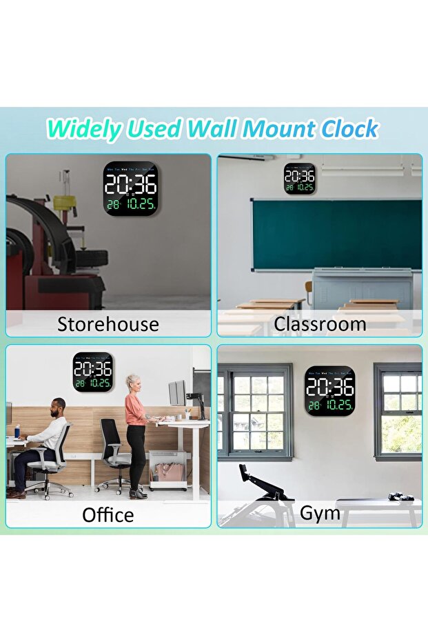 ساعة حائط رقمية، ساعة رقمية LED مقاس 9 بوصات مع جهاز تحكم عن بعد - 7