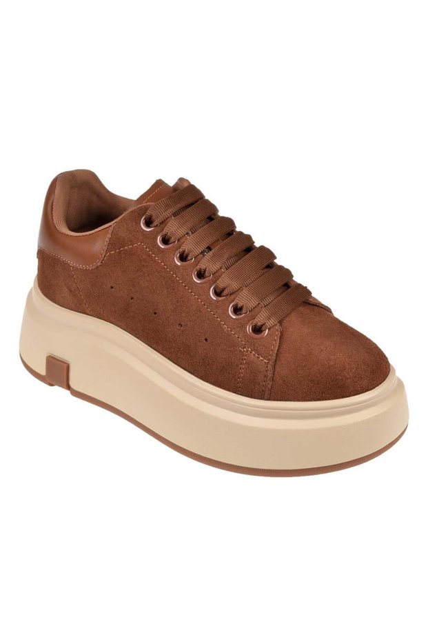 Genuine Leather Thick Sole Women's Sports Shoes Gj-25K361-1 Camel Suede