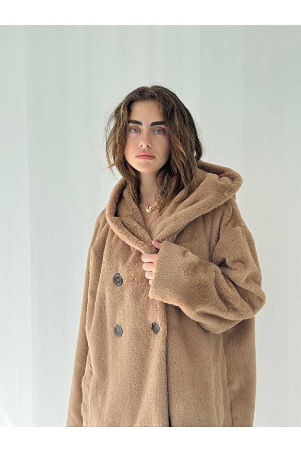 Urban Retro Hooded Oversize Jacket Coat Women Camel