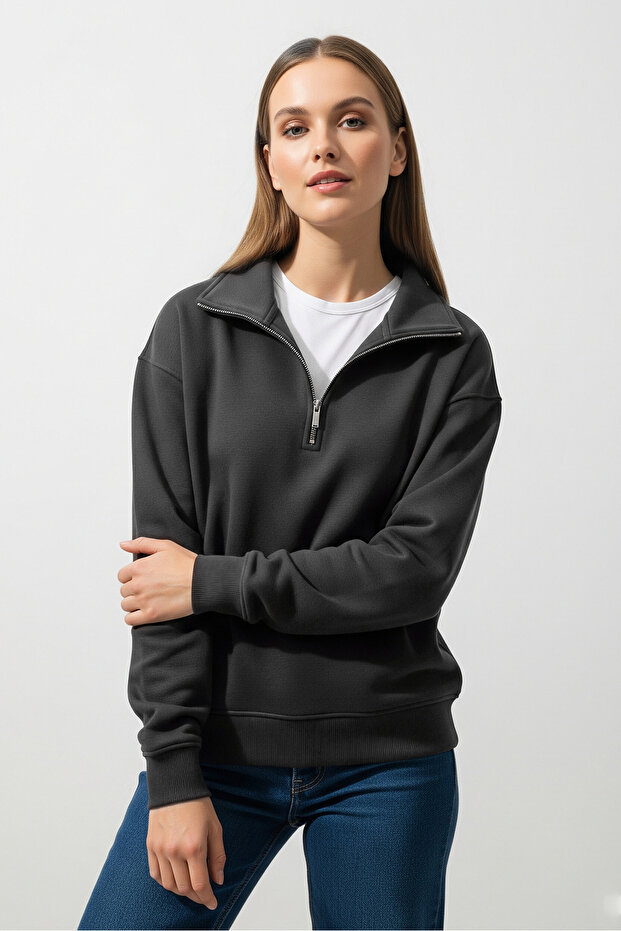 سويت شيرت رجالي أساسي بسحاب نصفي مدخن - 5