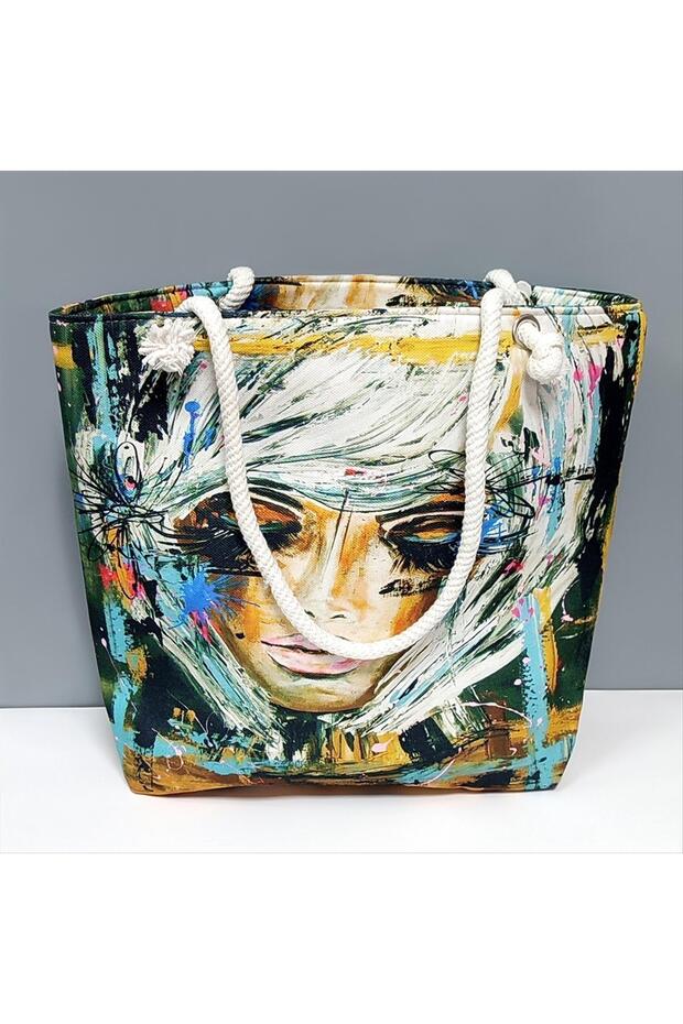 حقيبة الشاطئ بنمط الوجه - 1