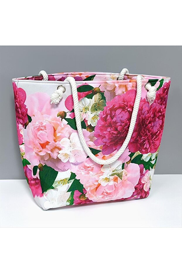 حقيبة شاطئ بنمط الورد - 1