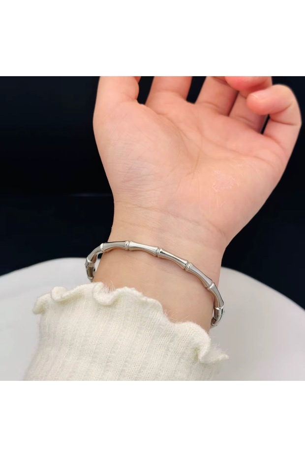 316L Tarnish Free Stainless Steel Bamboo Model Women's Bracelet Bangle Handcuffs