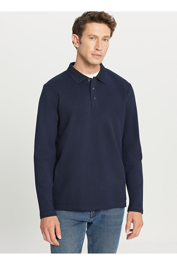 Polo Neck Navy Blue Men's Sweatshirt Ace052261086_Lac