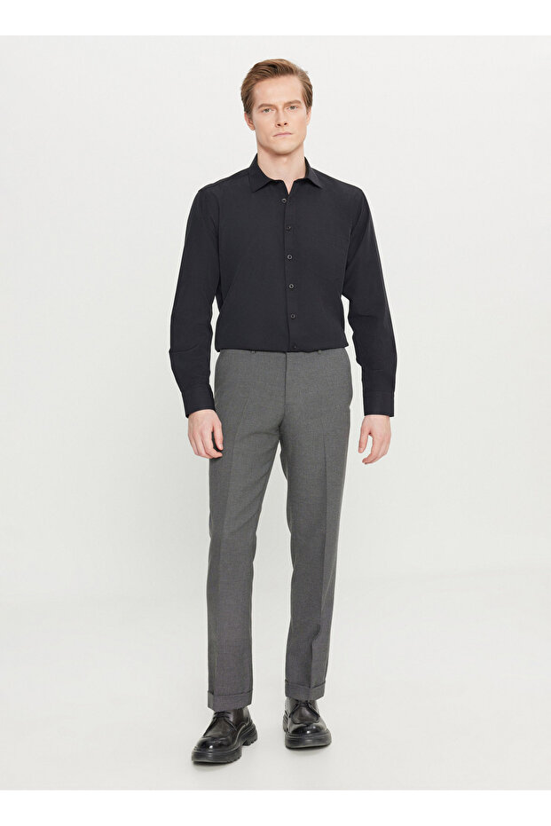 Standard Waist Regular Leg Slim Fit Black Men's Trousers Ace001261456_Syh