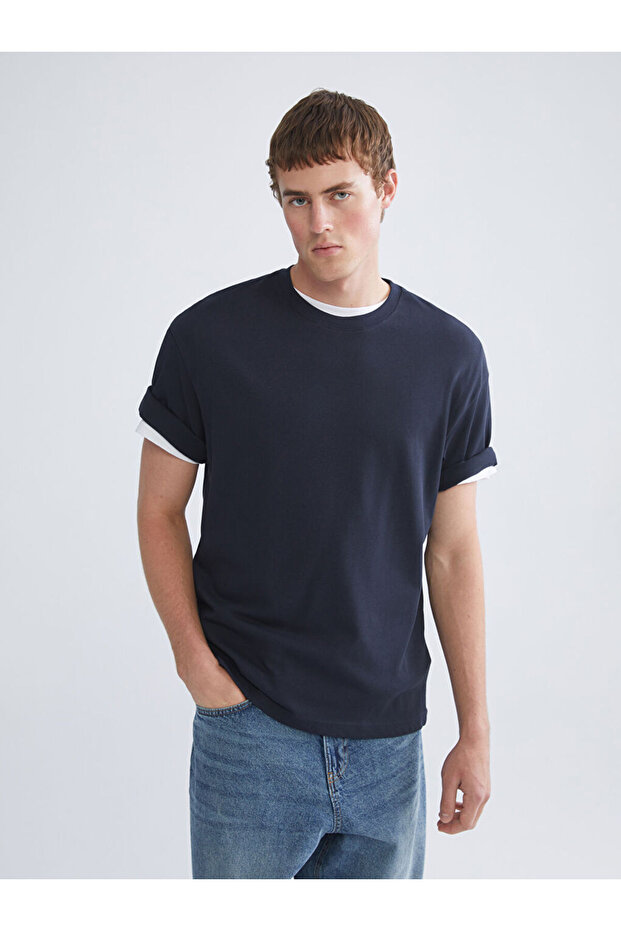 Navy Blue Crew Neck Combed Cotton Men's T-Shirt