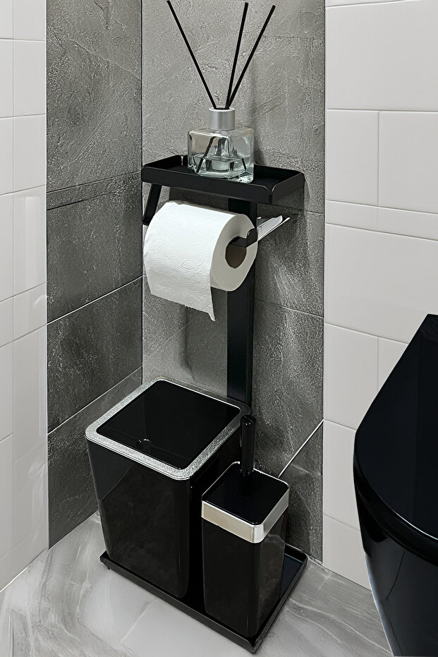 3 in 1 Bathroom Set Toilet Roll Holder, Dustbin and Toilet Brush Set