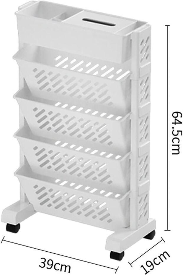 5-Tier Bookshelf Storage Cart with Wheels Utility Shelf for Home,Office,Dorm,and Classroom Durable - 8