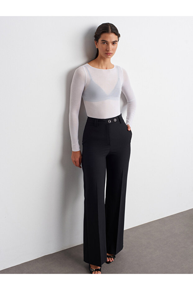72169 Wide Leg Fabric Trousers-Black