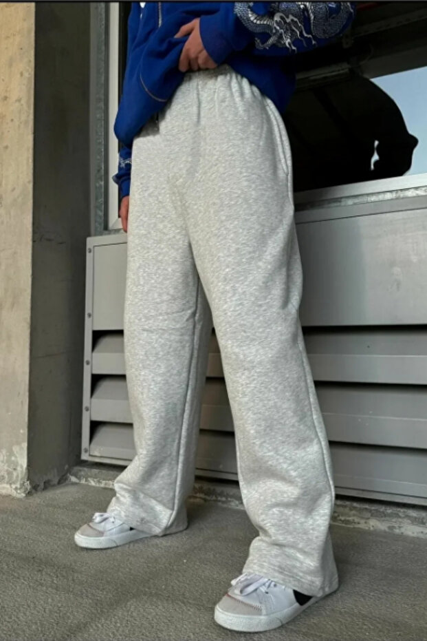 Men's Winter Baggy Cut Cotton-Lined Wide-Leg Sweatpants - Gray