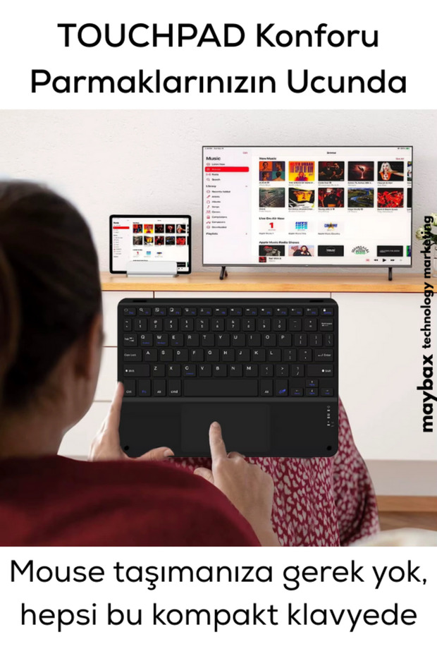 Tüm Cihazlara Uyumlu Akıllı Taşınabilir Şarjlı Kablosuz Bluetooth & Wireless Klavye Touchpad (Mouse) - 3