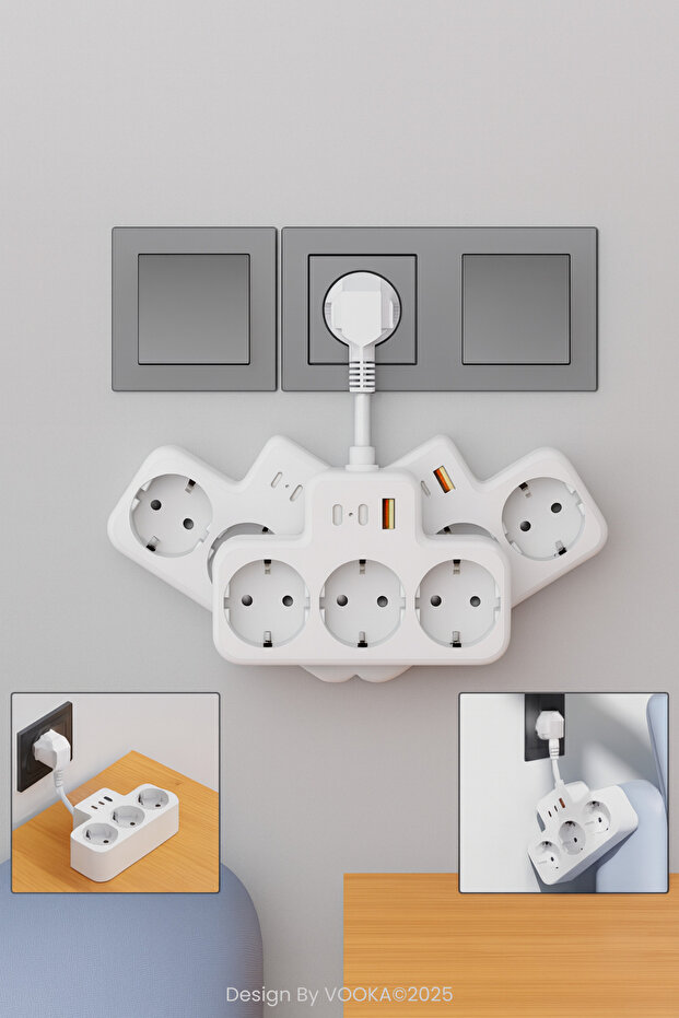 Smart Socket Thermal Protected 3-Outlet Multi-Current Socket | 1 Usb-A + 2 Usb-C 3 Socket 3680W 16A - 2